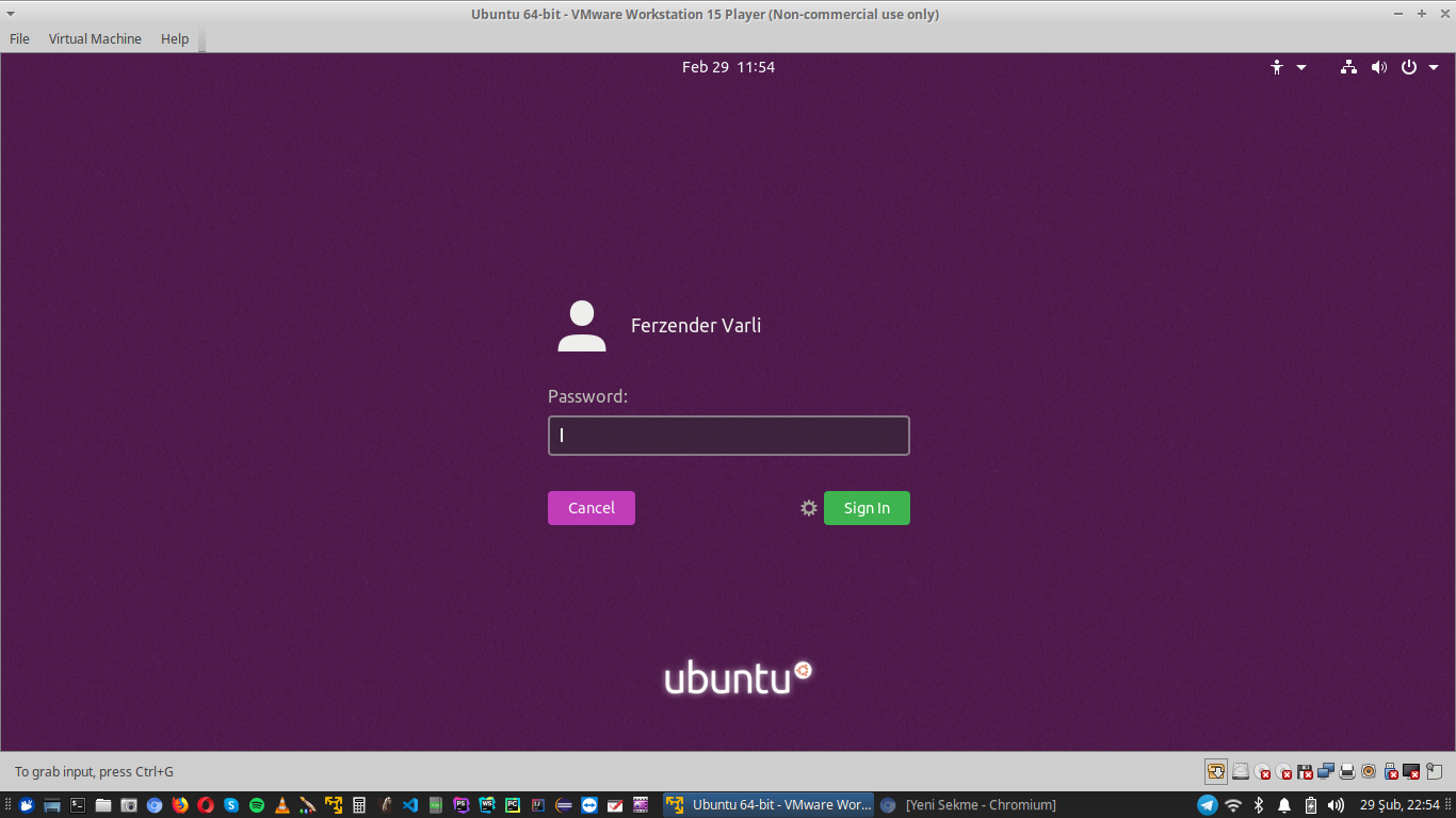 Ubuntu Arayüz Giriş Ekranı